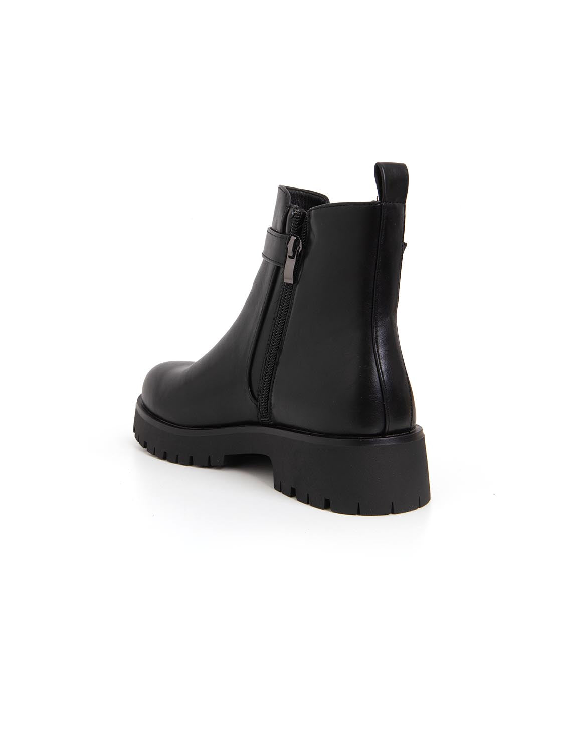 Stivaletto biker con fibbia in vera pelle - NERO