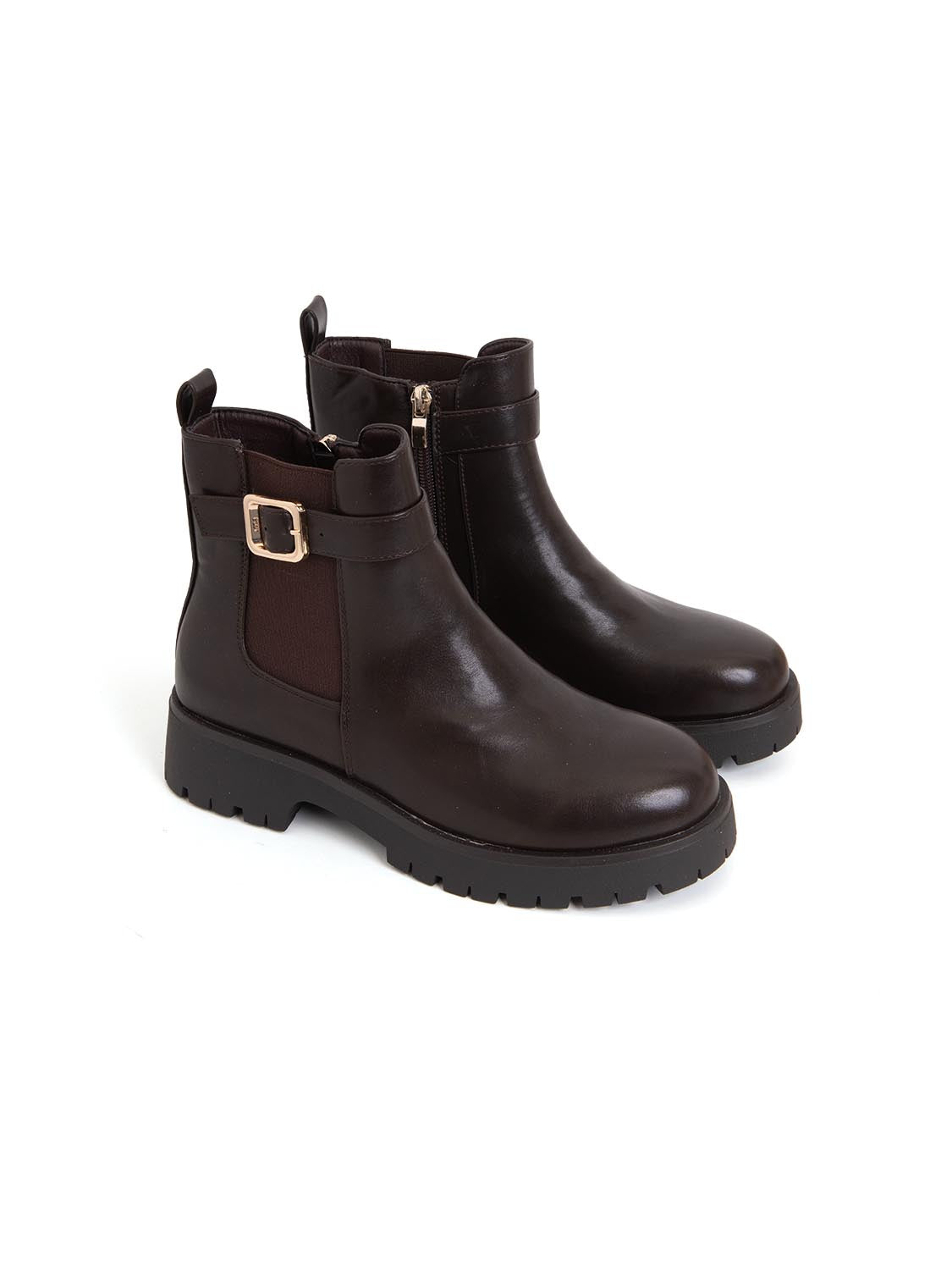Stivaletto biker con fibbia in vera pelle - MARRONE