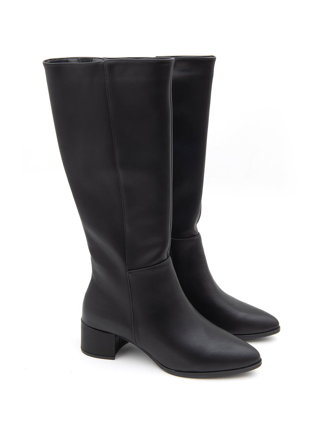 Stivale liscio in vera pelle - NERO