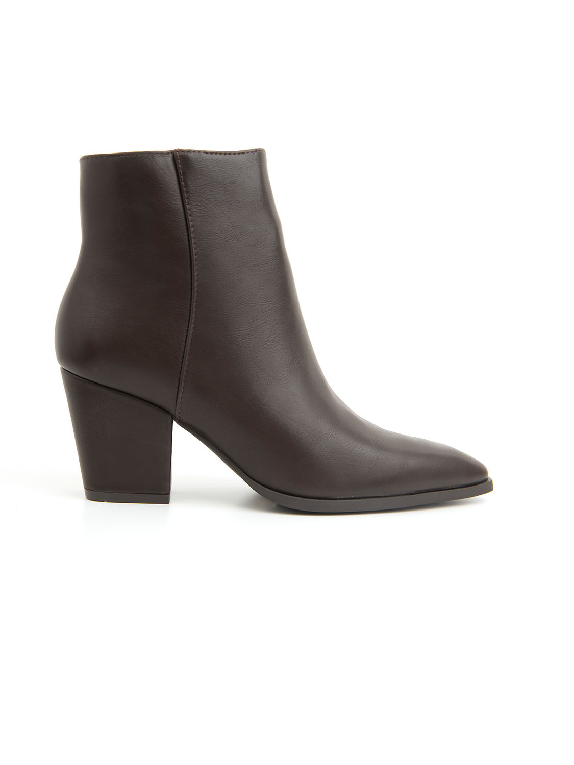 Simple block-heel ankle boots - BROWN
