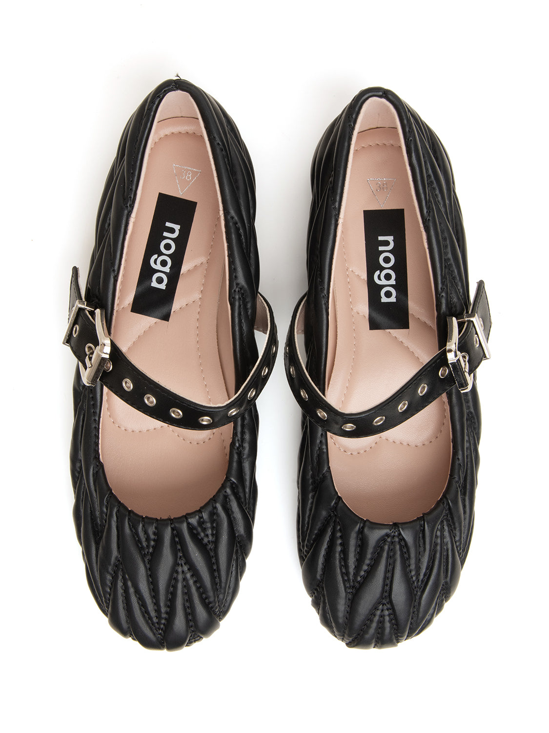 Ballerina bassa trapuntata con fibbia - NERO