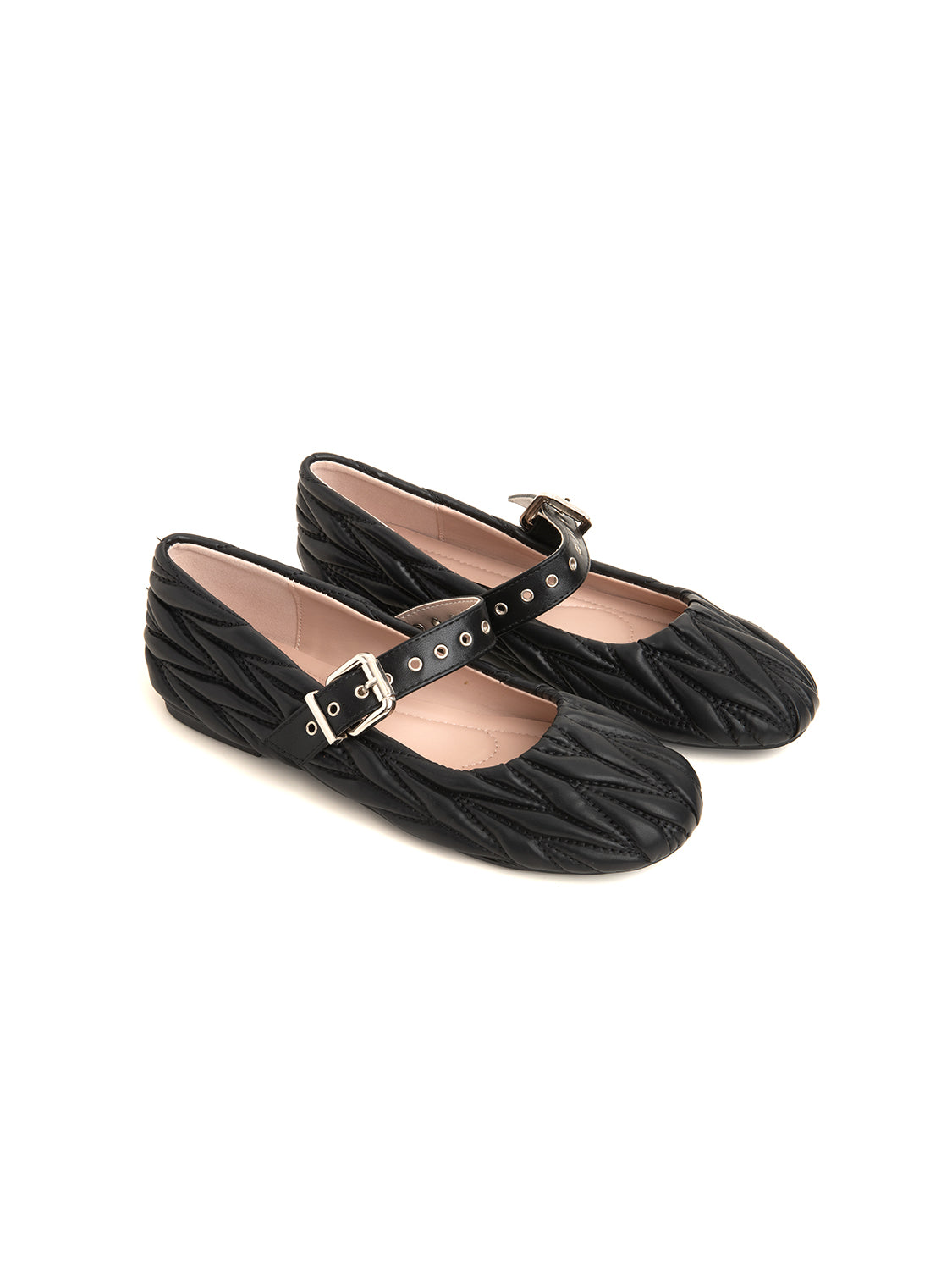 Ballerina bassa trapuntata con fibbia - NERO