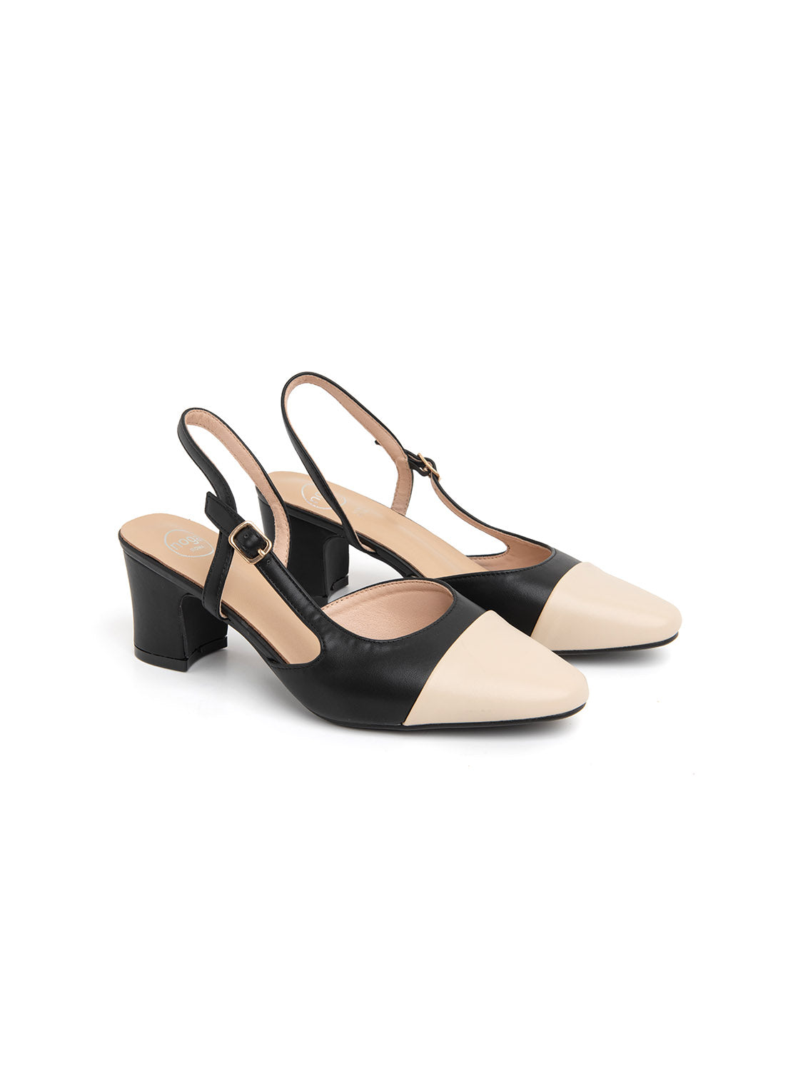 Slingback with medium heel - BLACK/BEIGE