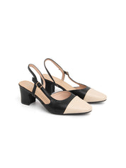 Slingback with medium heel - BLACK/BEIGE