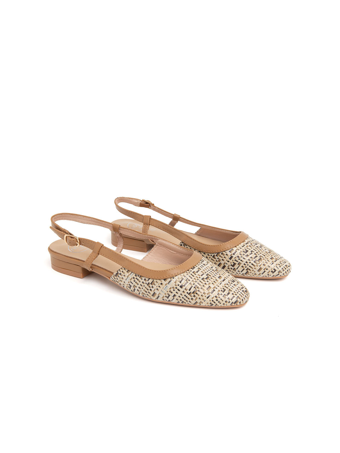 Slingback round toe and low heel - KHAKI