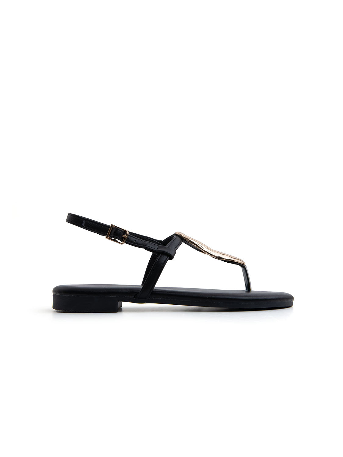 Sandalo infradito con maxi accessorio gold - NERO