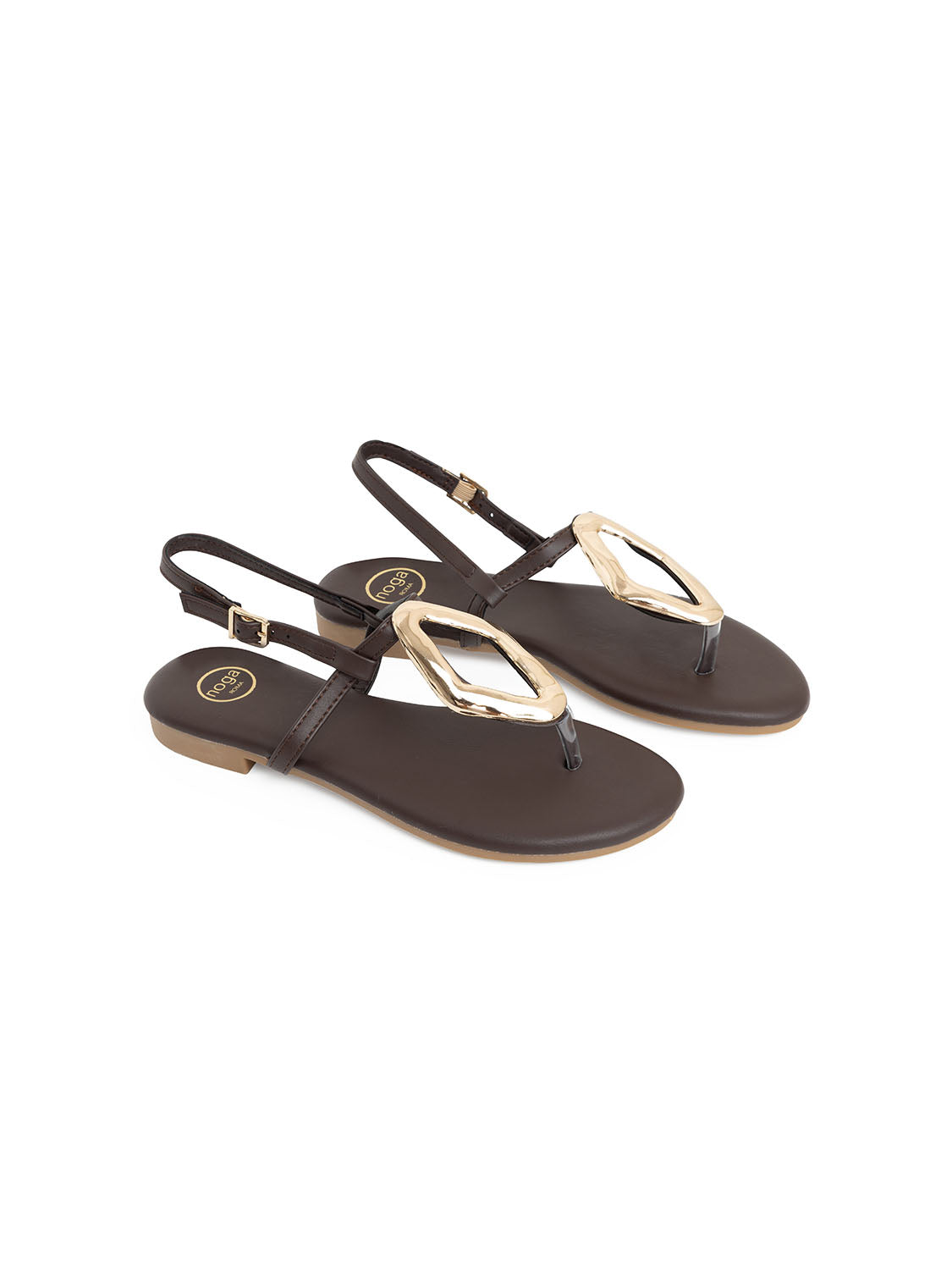 Sandalo infradito con maxi accessorio gold - MARRONE