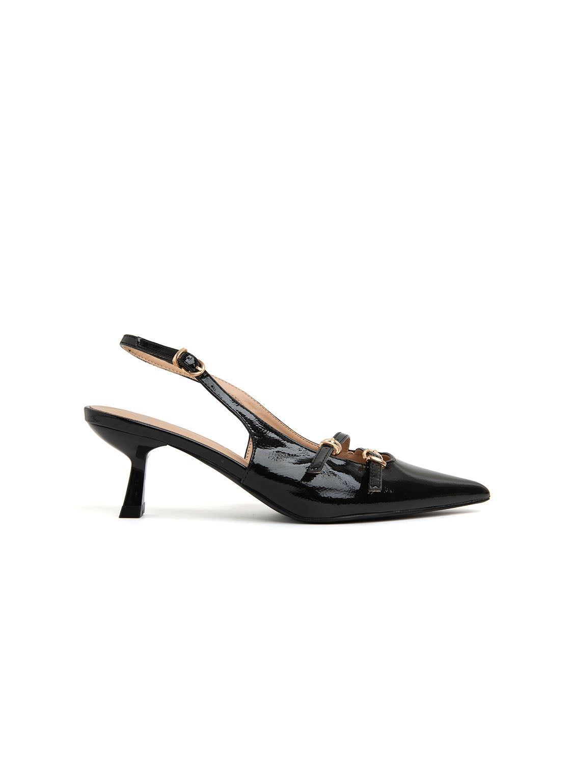 Slingback with straps and kitten heel - BLACK