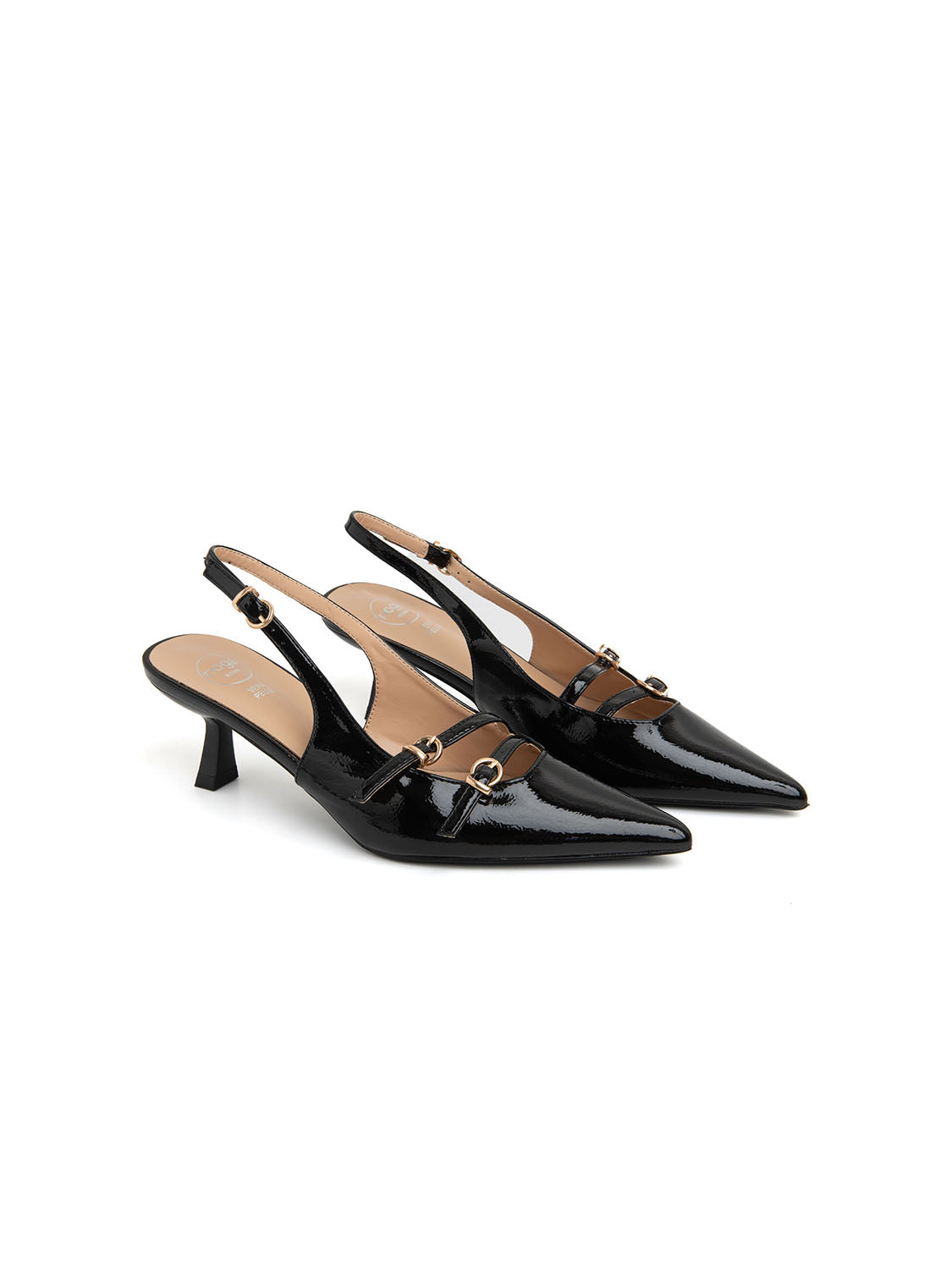 Slingback with straps and kitten heel - BLACK