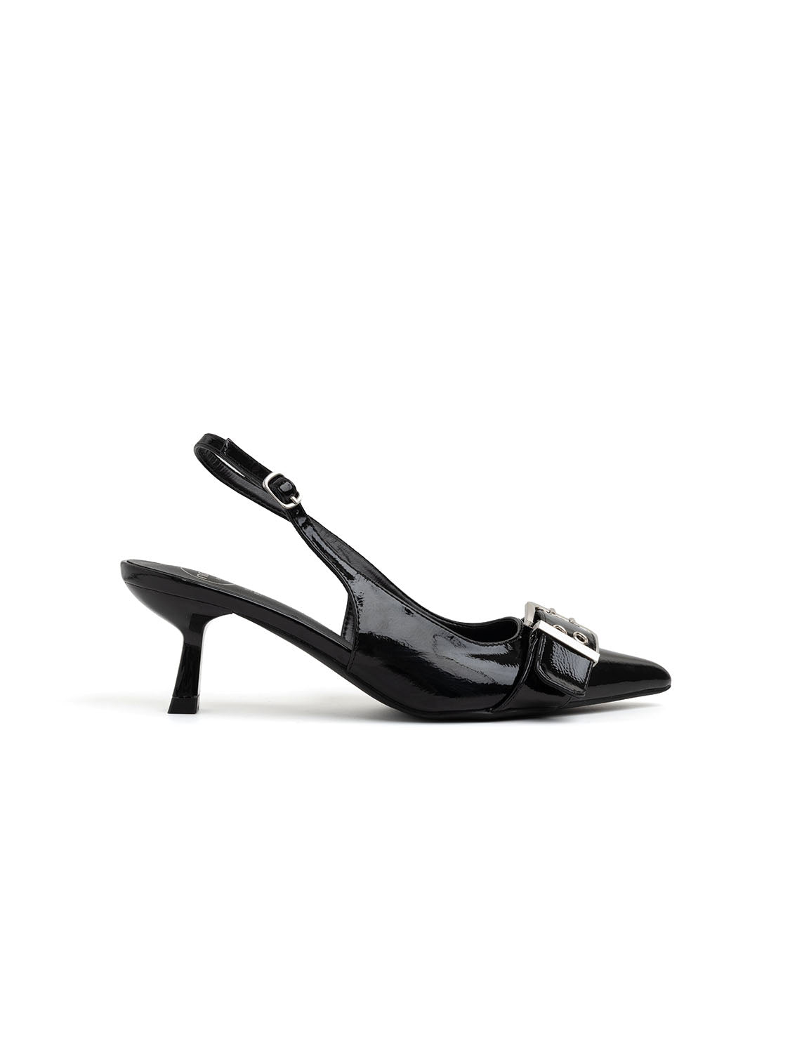 Kitten Heel Buckle Slingback - BLACK