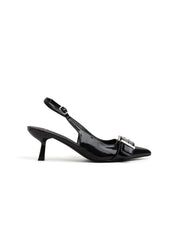 Kitten Heel Buckle Slingback - BLACK