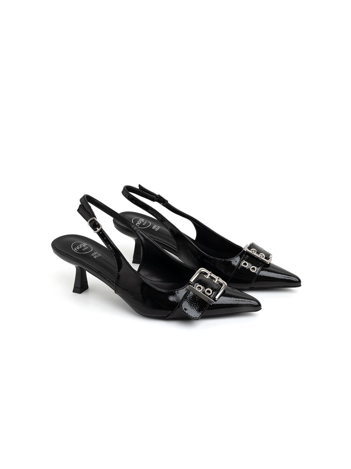 Kitten Heel Buckle Slingback - BLACK
