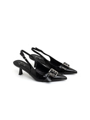Kitten Heel Buckle Slingback - BLACK