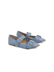 Pointed Toe Ballerina with Double Buckle - BLUE