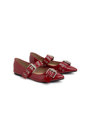 Pointed Toe Ballerina with Double Buckle - RED