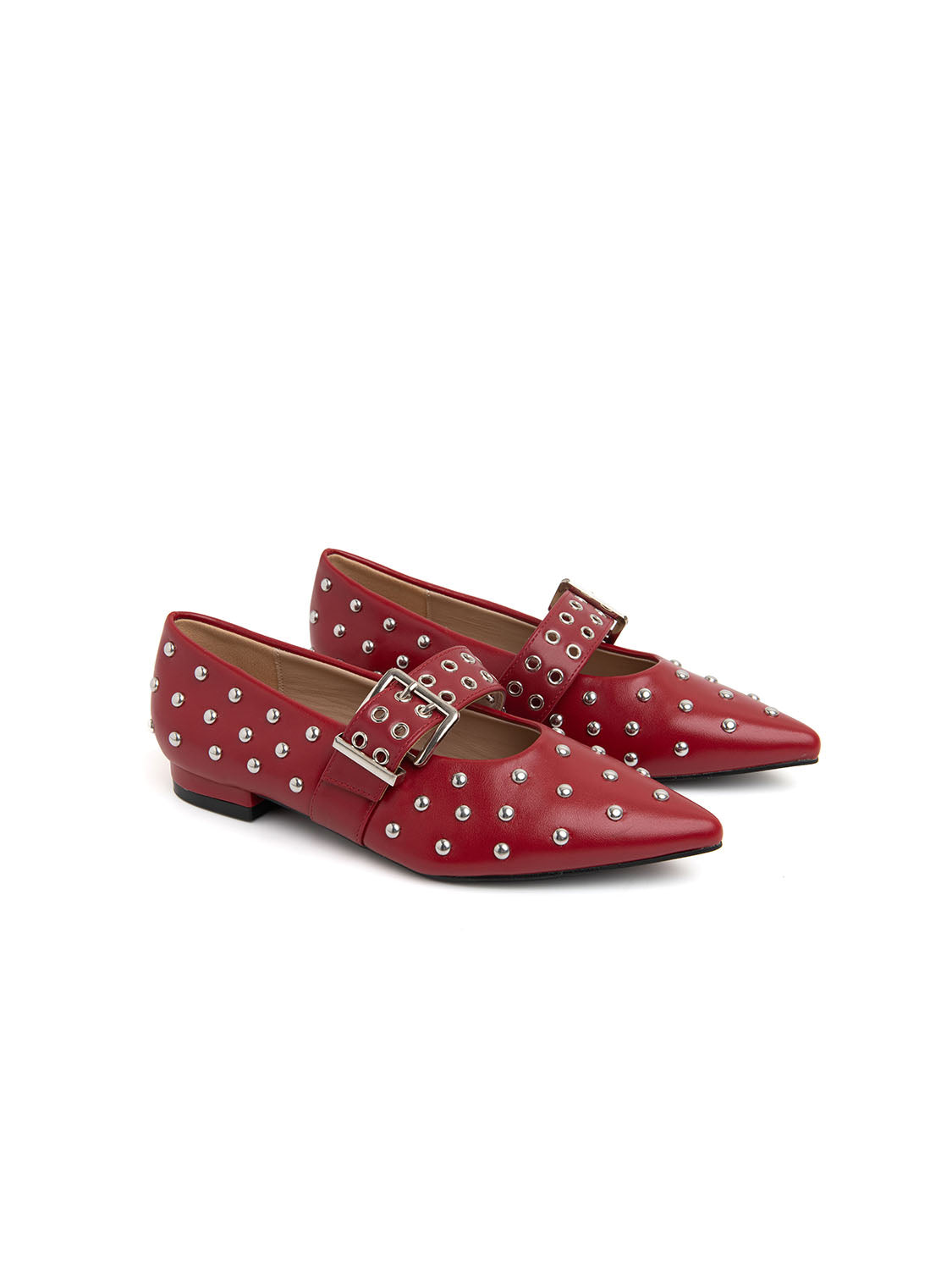 Pointed Toe Ballerina with Studs - RED