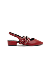 Studded Double Strap Slingback - RED