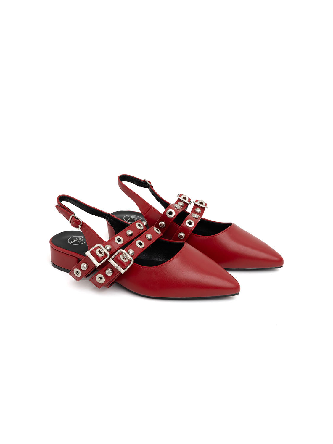 Studded Double Strap Slingback - RED