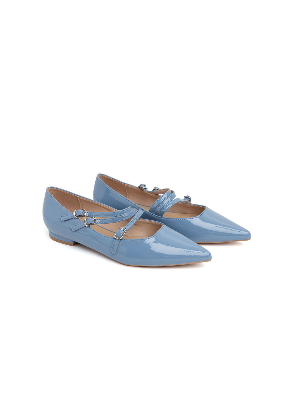 Pointed Toe Ballerina with 3 Straps - BLUE