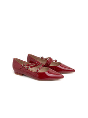 Pointed Toe Ballerina with 3 Straps - RED