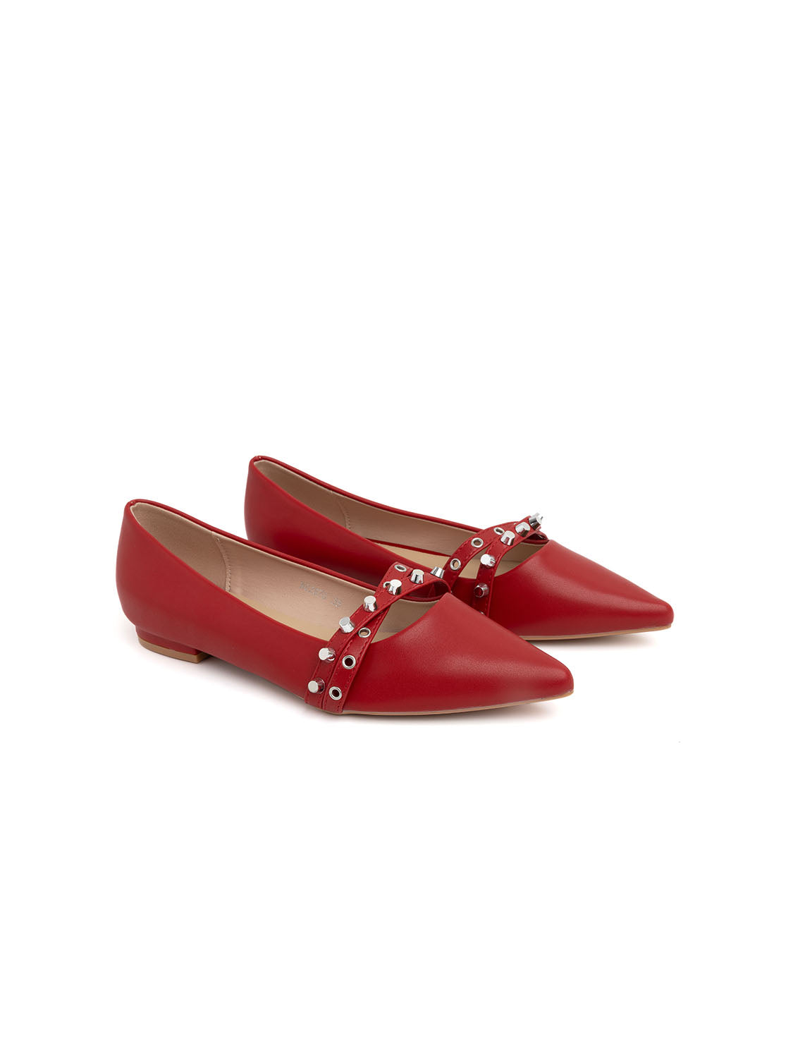 Ballerina con doppio cinturino borchiato - ROSSO