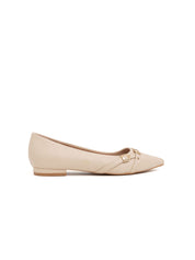 Low Pointed Ballerina with Buckles - BEIGE