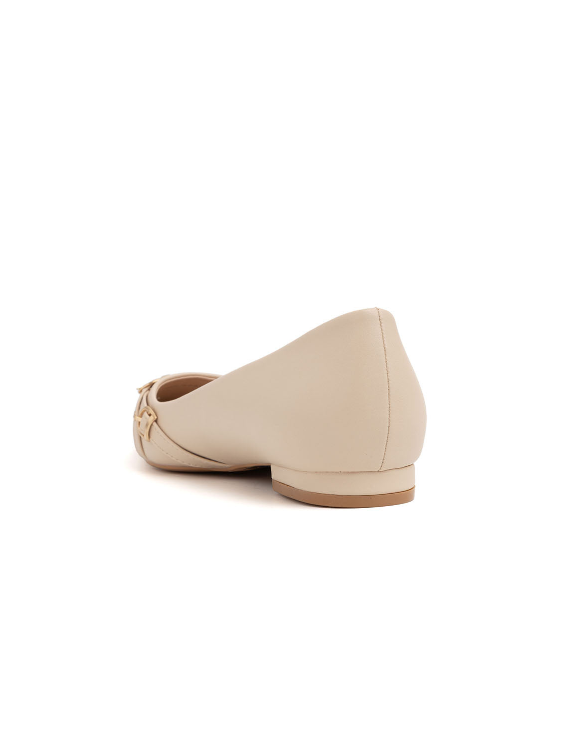 Low Pointed Ballerina with Buckles - BEIGE