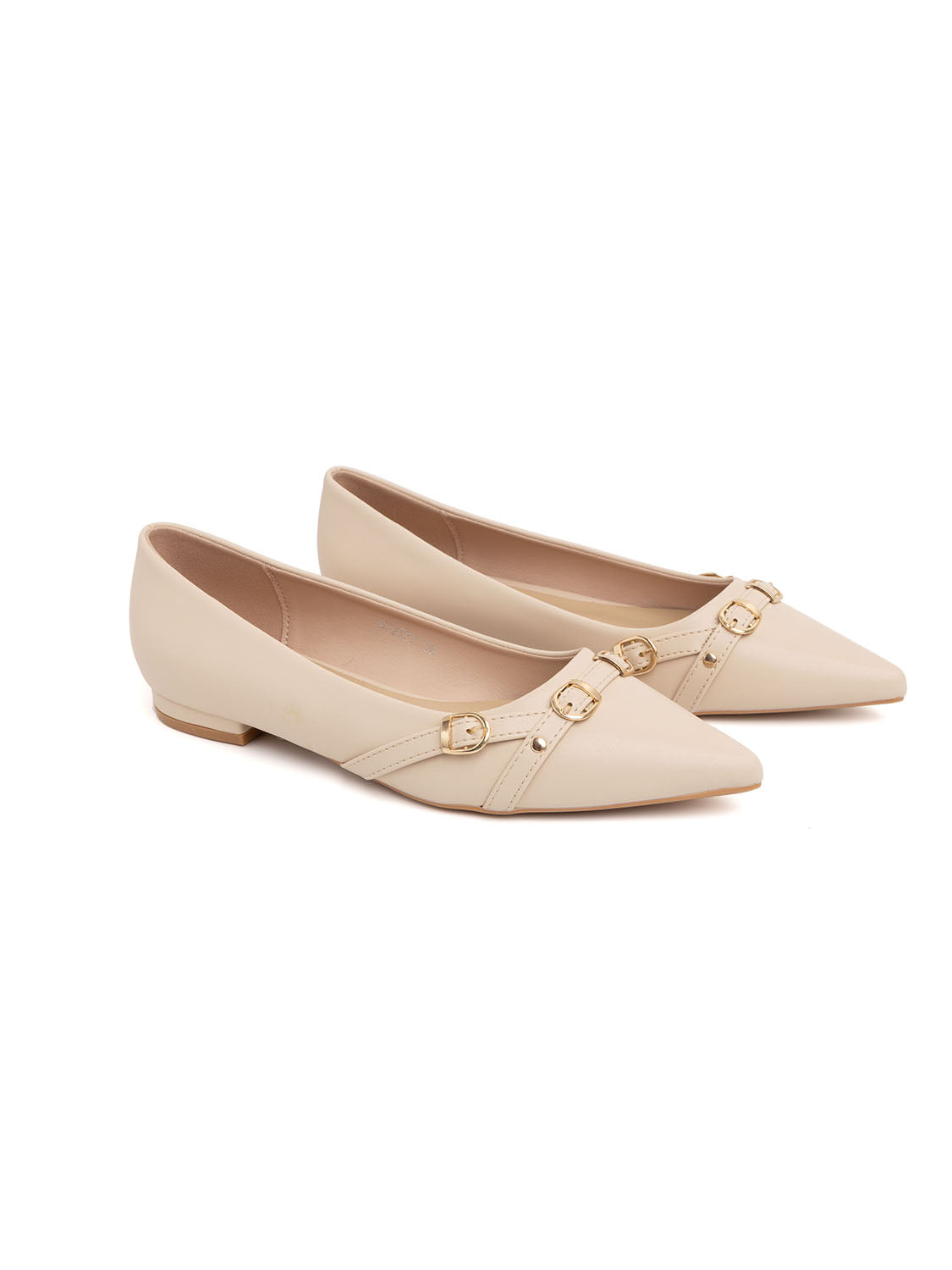 Low Pointed Ballerina with Buckles - BEIGE