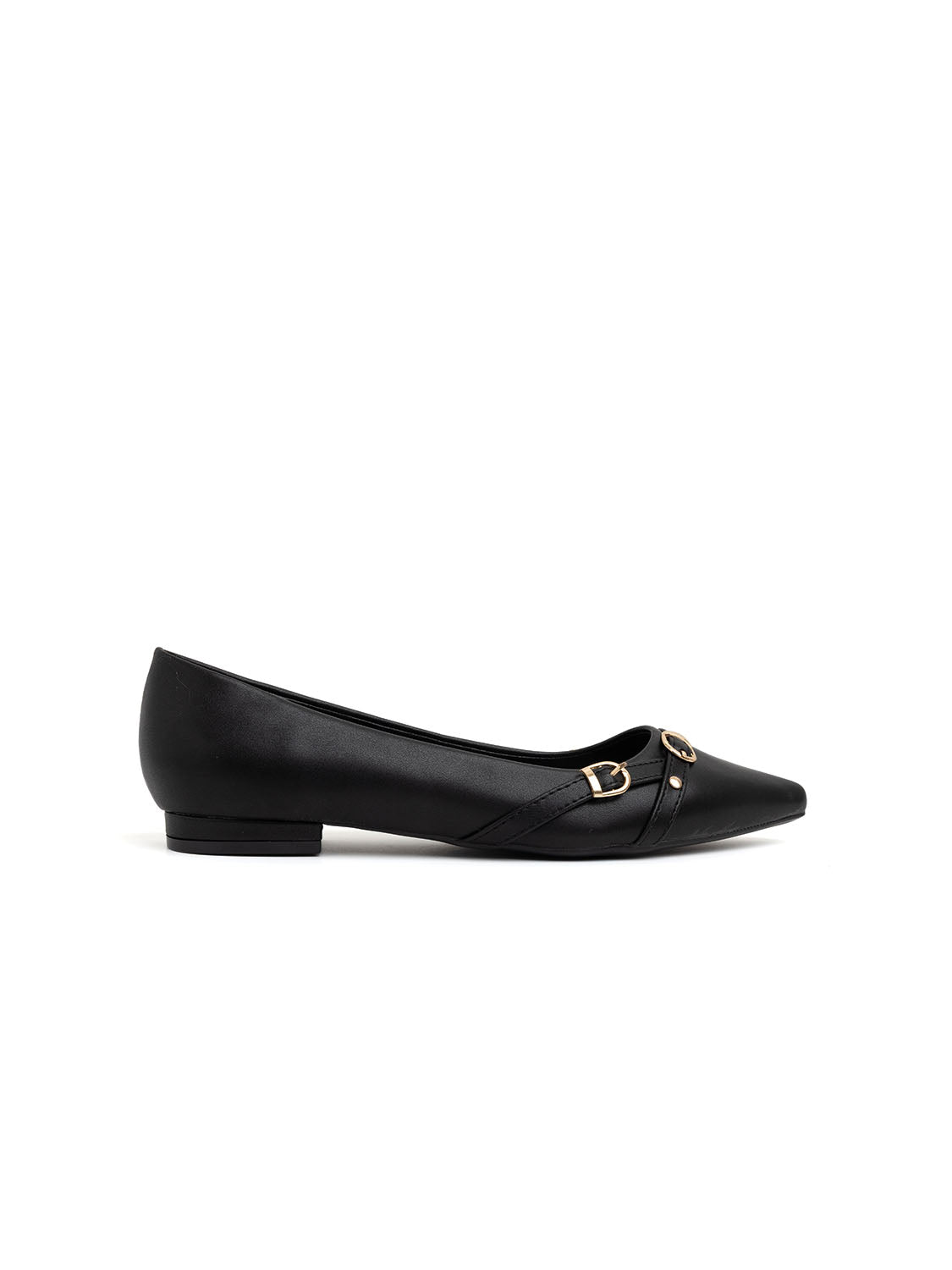 Low Pointed Ballerina with Buckles - BLACK