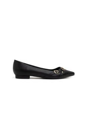 Low Pointed Ballerina with Buckles - BLACK
