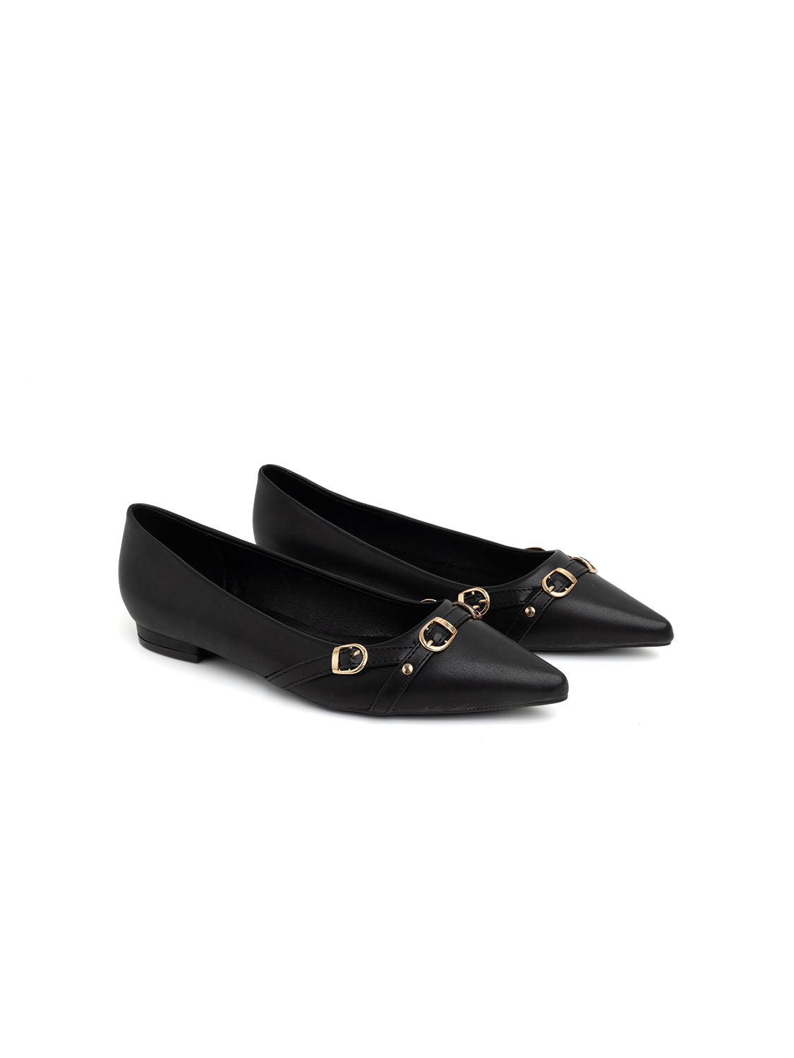 Low Pointed Ballerina with Buckles - BLACK