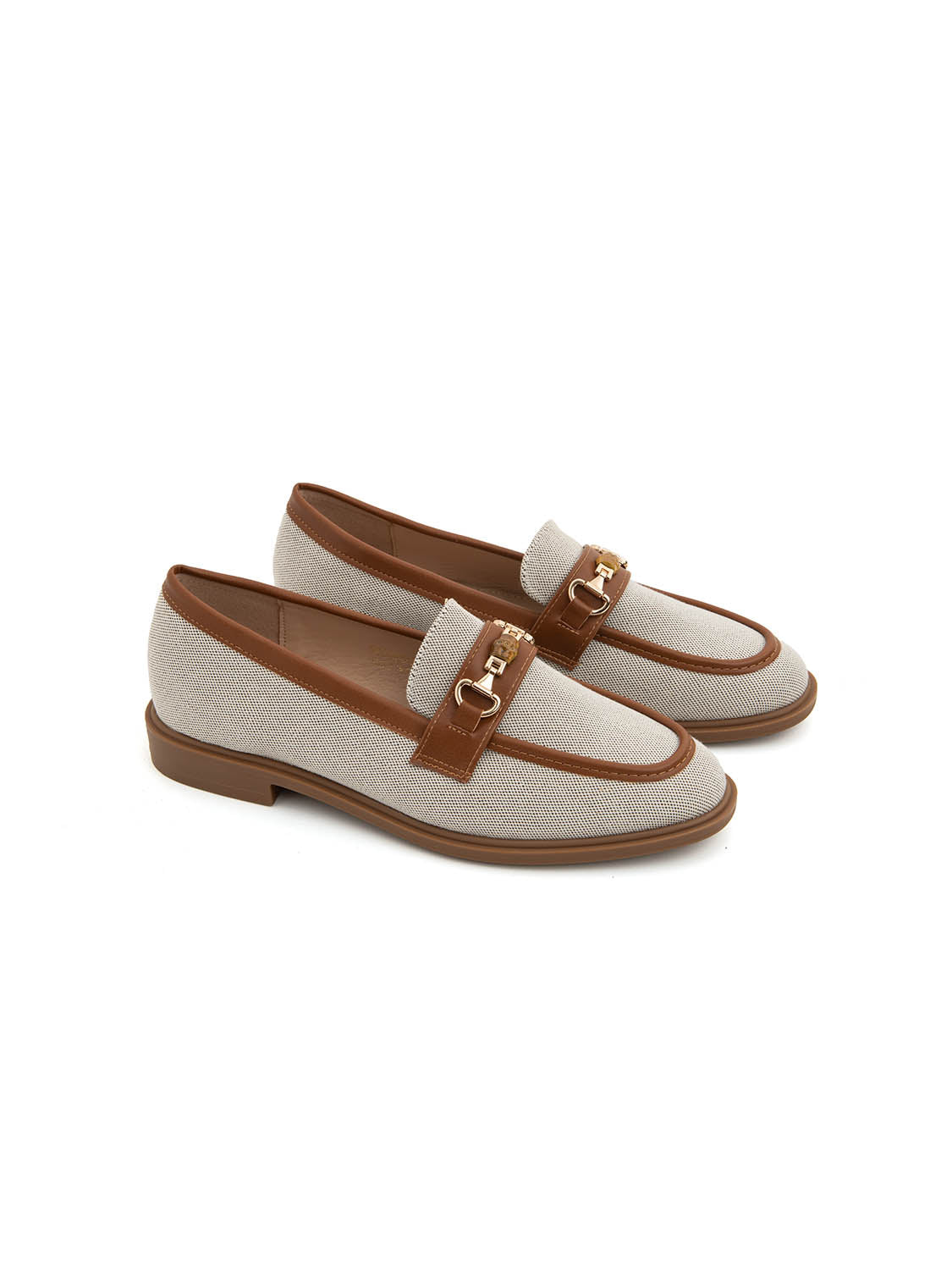 Mocassino bicolore con morsetto oro - CAMMELLO
