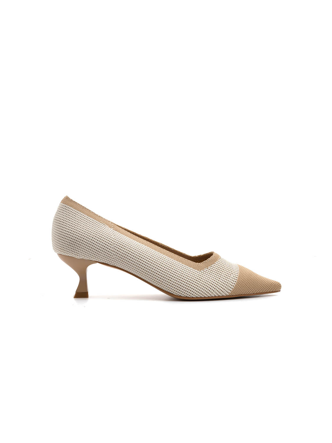 Decolleté a punta bicolore con tacco kitten - BEIGE