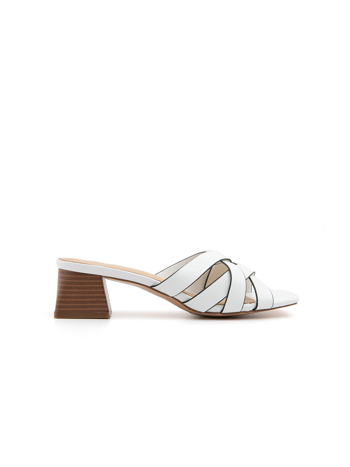 Sabot cross-band con tacco quadrato - BIANCO