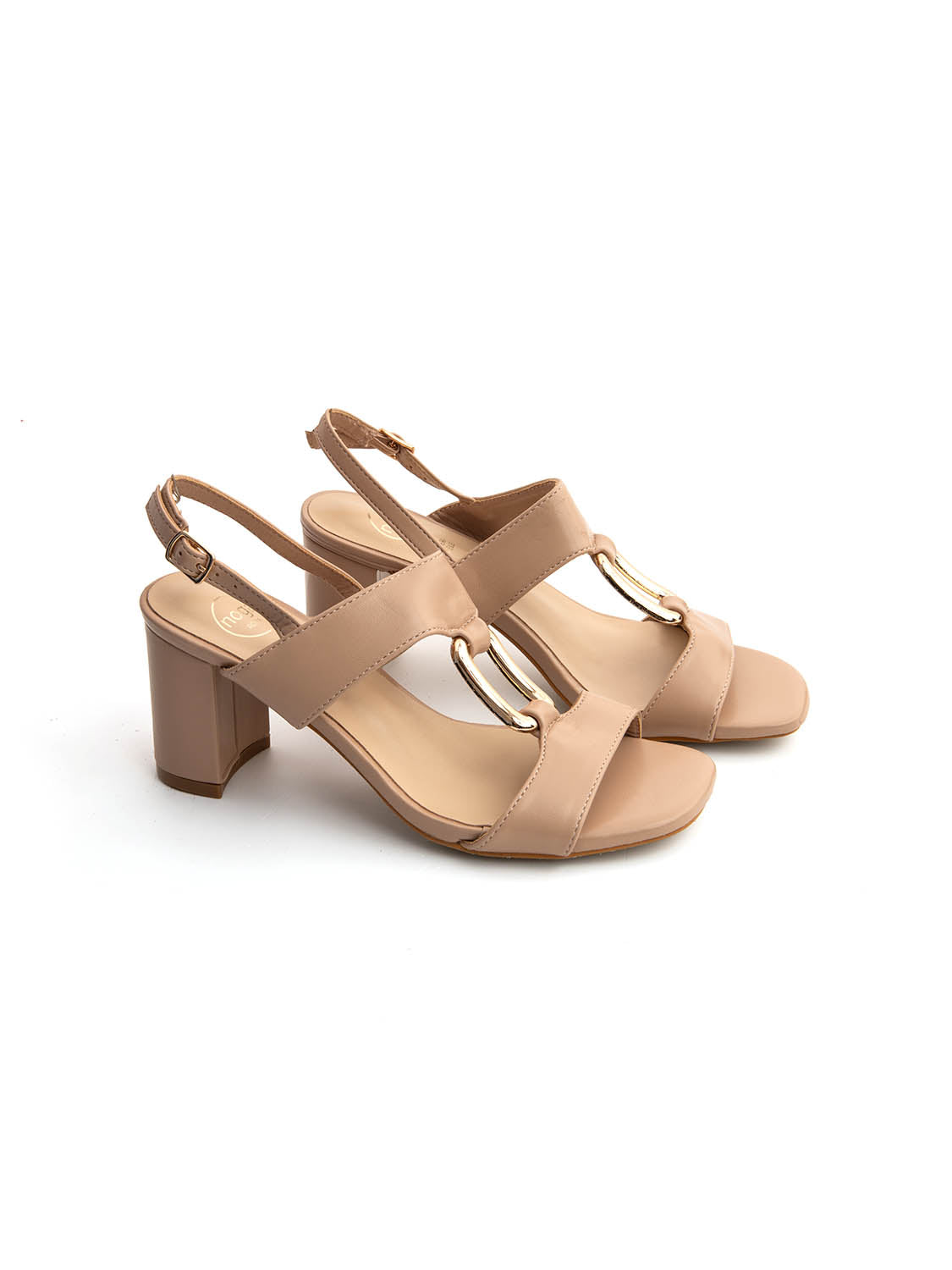 Sandalo gold buckle con tacco quadrato - NUDE