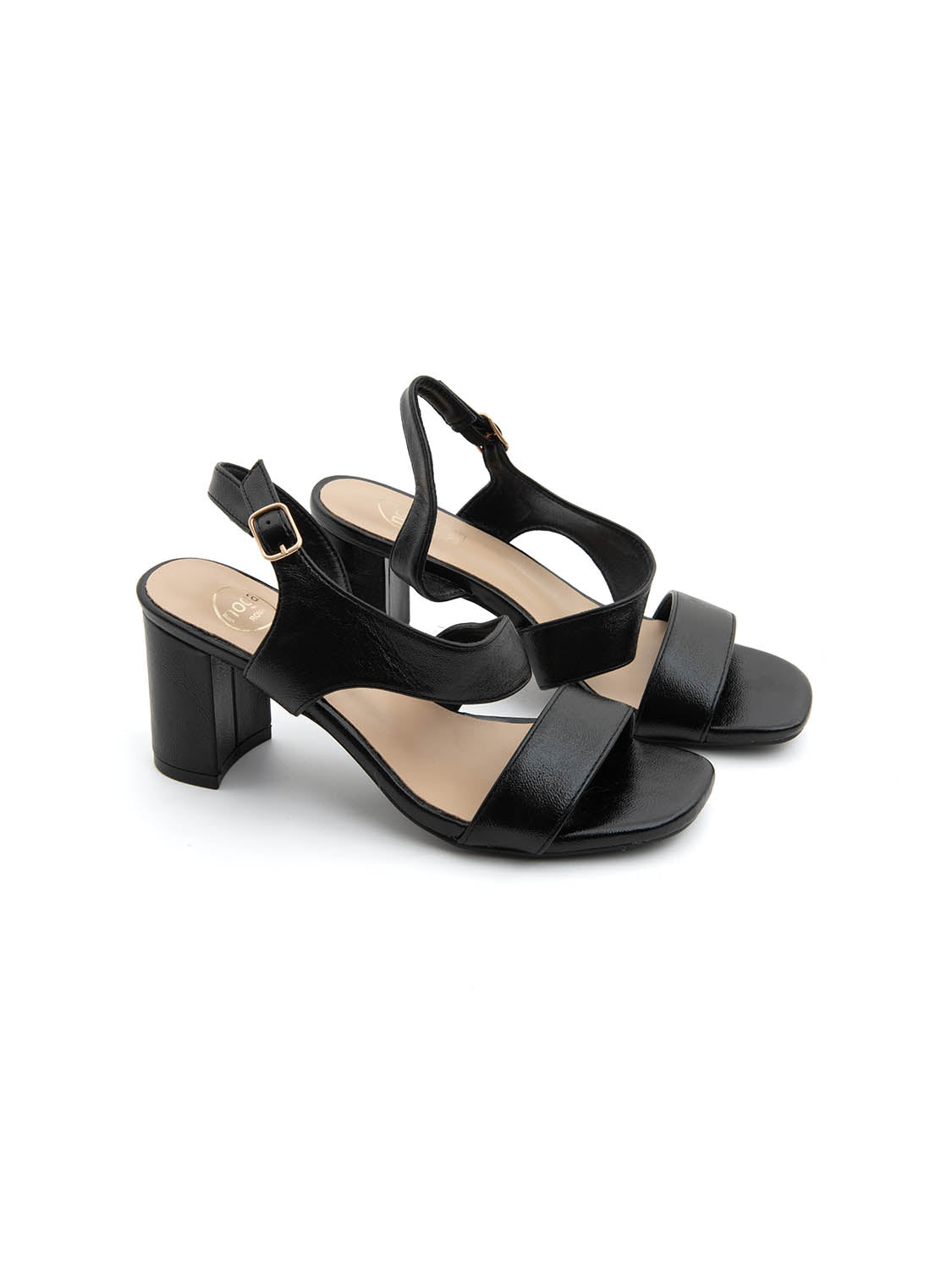 Sandalo con tacco largo e fascia sculpt - NERO