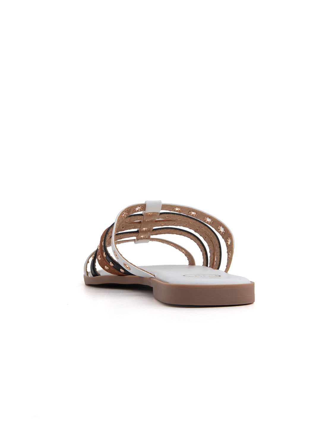 Ciabatta flat tricolor con occhielli - BEIGE