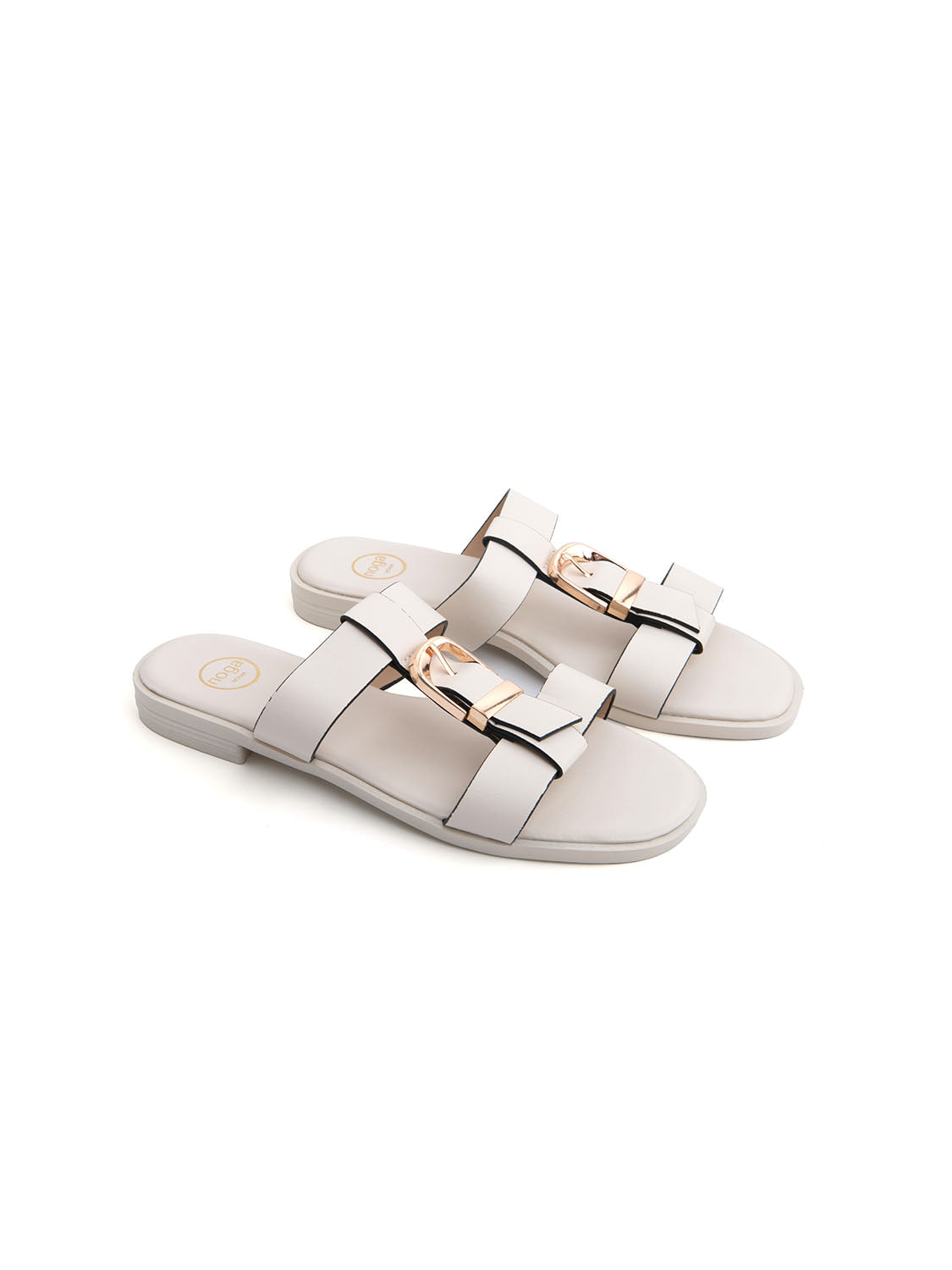 Ciabatta con maxi fibbia oro - BEIGE
