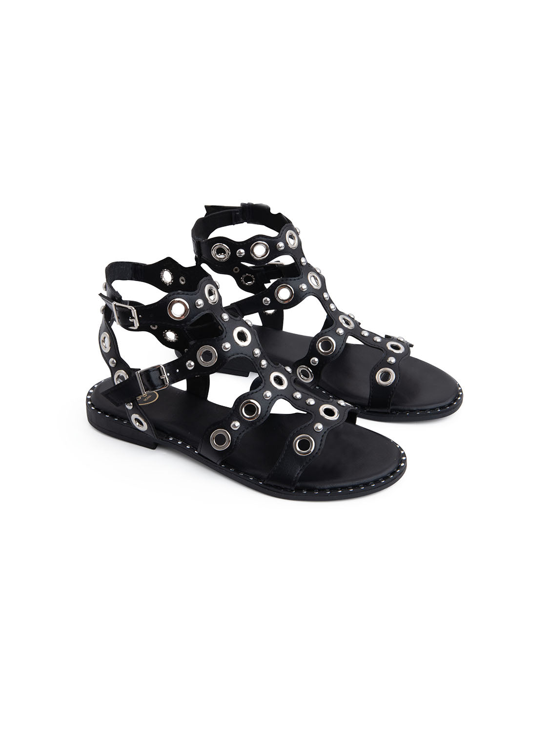 Sandalo alla schiava con borchie traforate - NERO