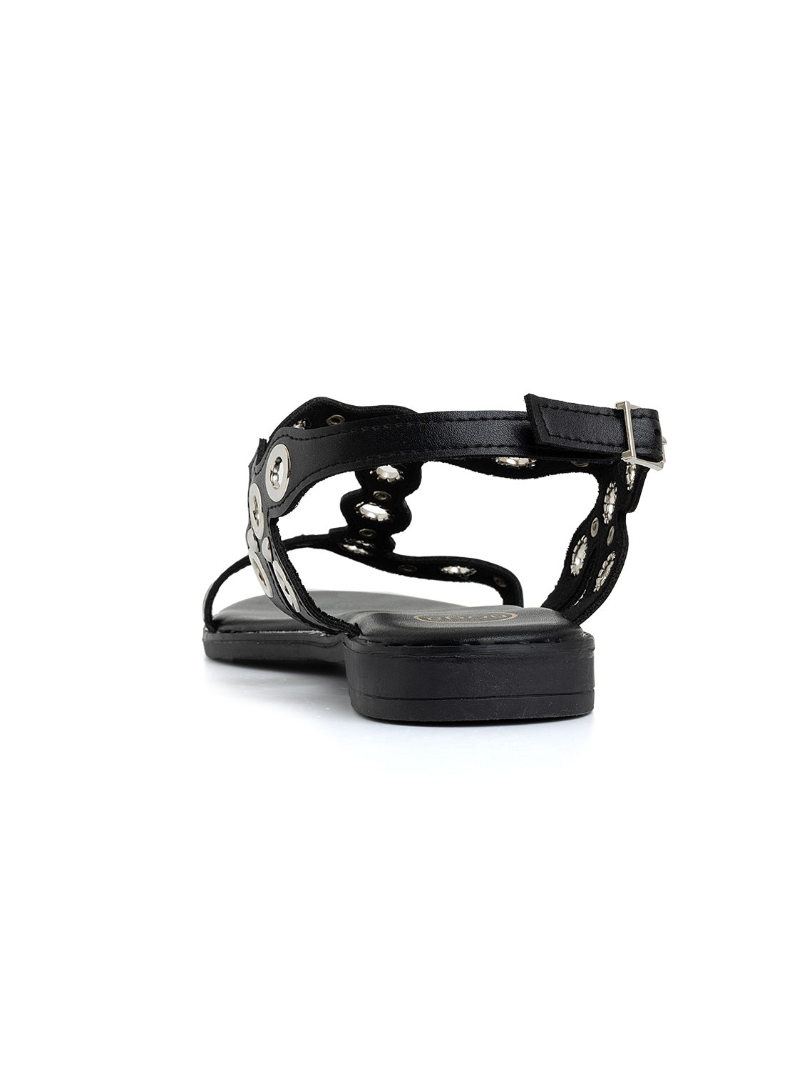 Sandalo flat con borchie traforate - NERO