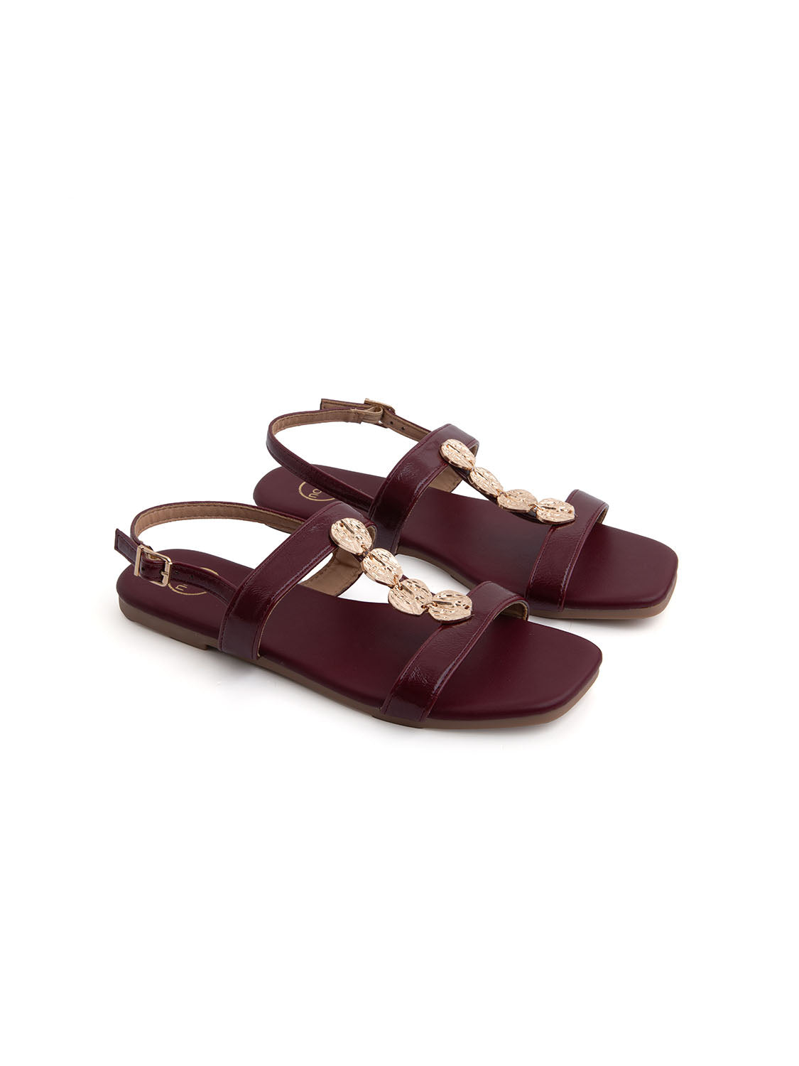 Sandalo flat con dettagli leaf gold - VINO ROSSO