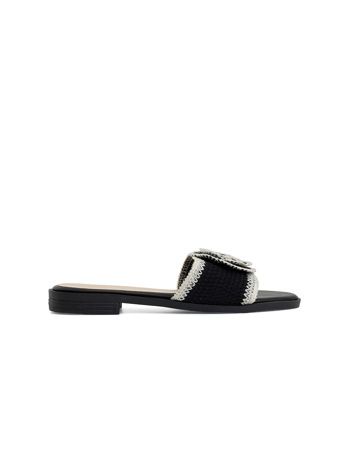 Ciabatta con fascia crochet e maxi fiore - NERO