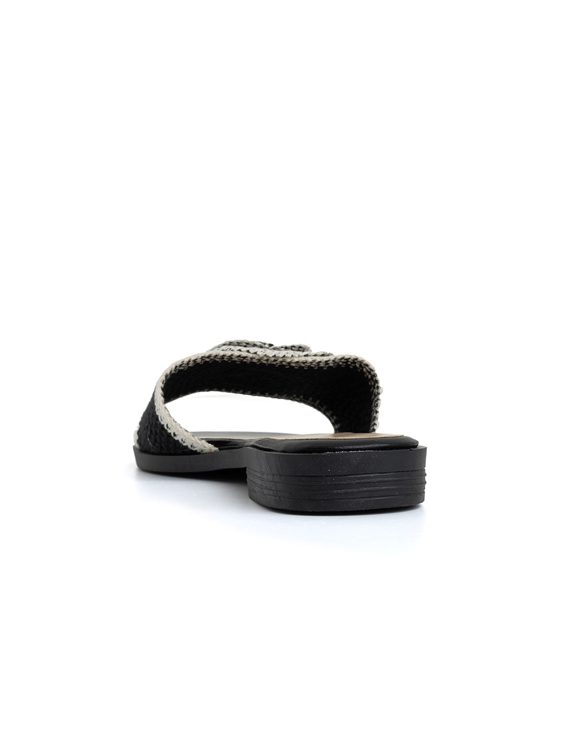 Ciabatta con fascia crochet e maxi fiore - NERO