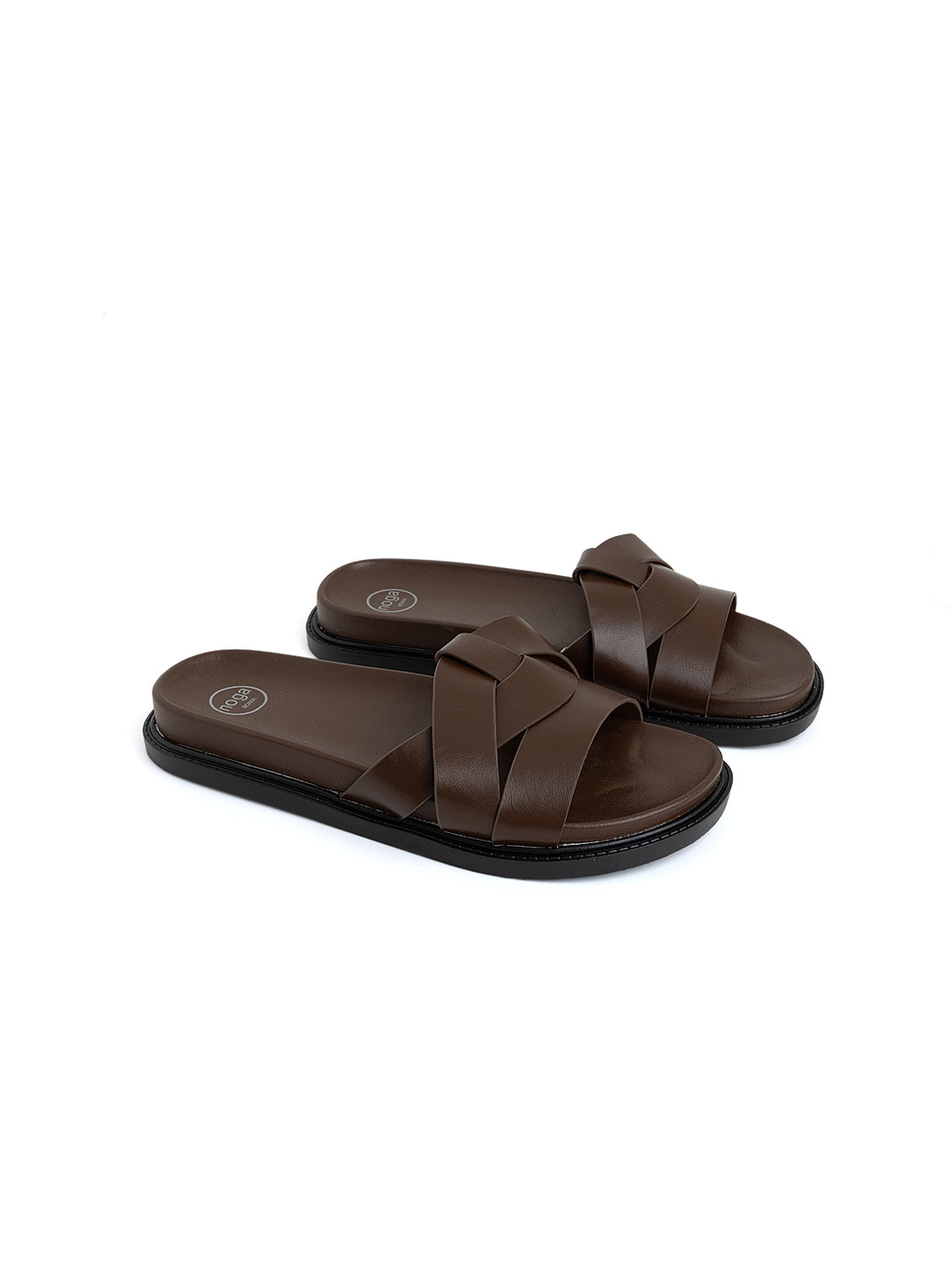 Ciabatta comfort con fascia a incrocio - MARRONE