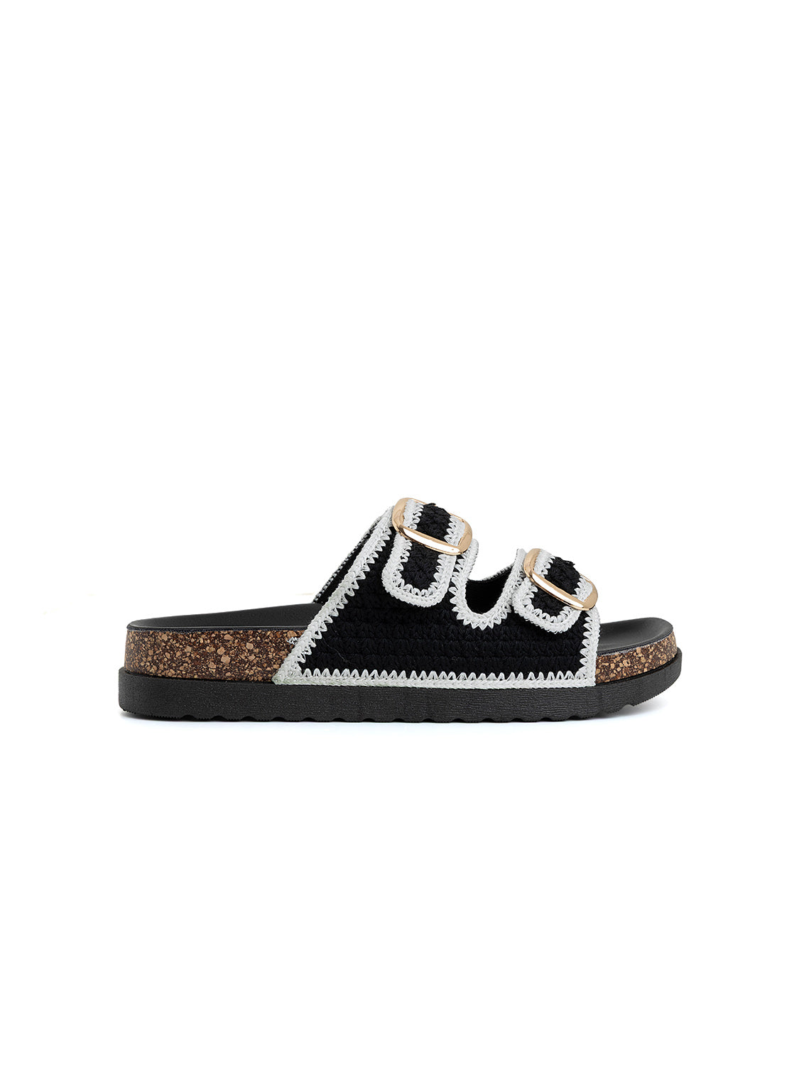 Ciabatta comfort in tessuto con doppia fibbia - NERO