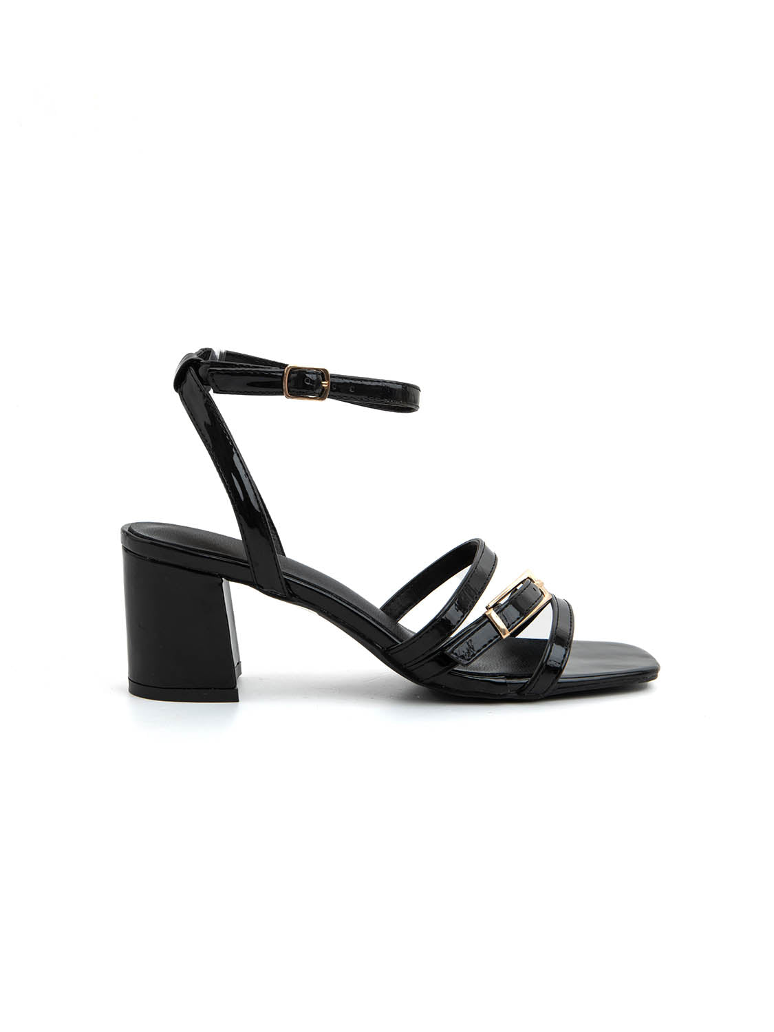 Sandalo glossy con fascette a incrocio - NERO