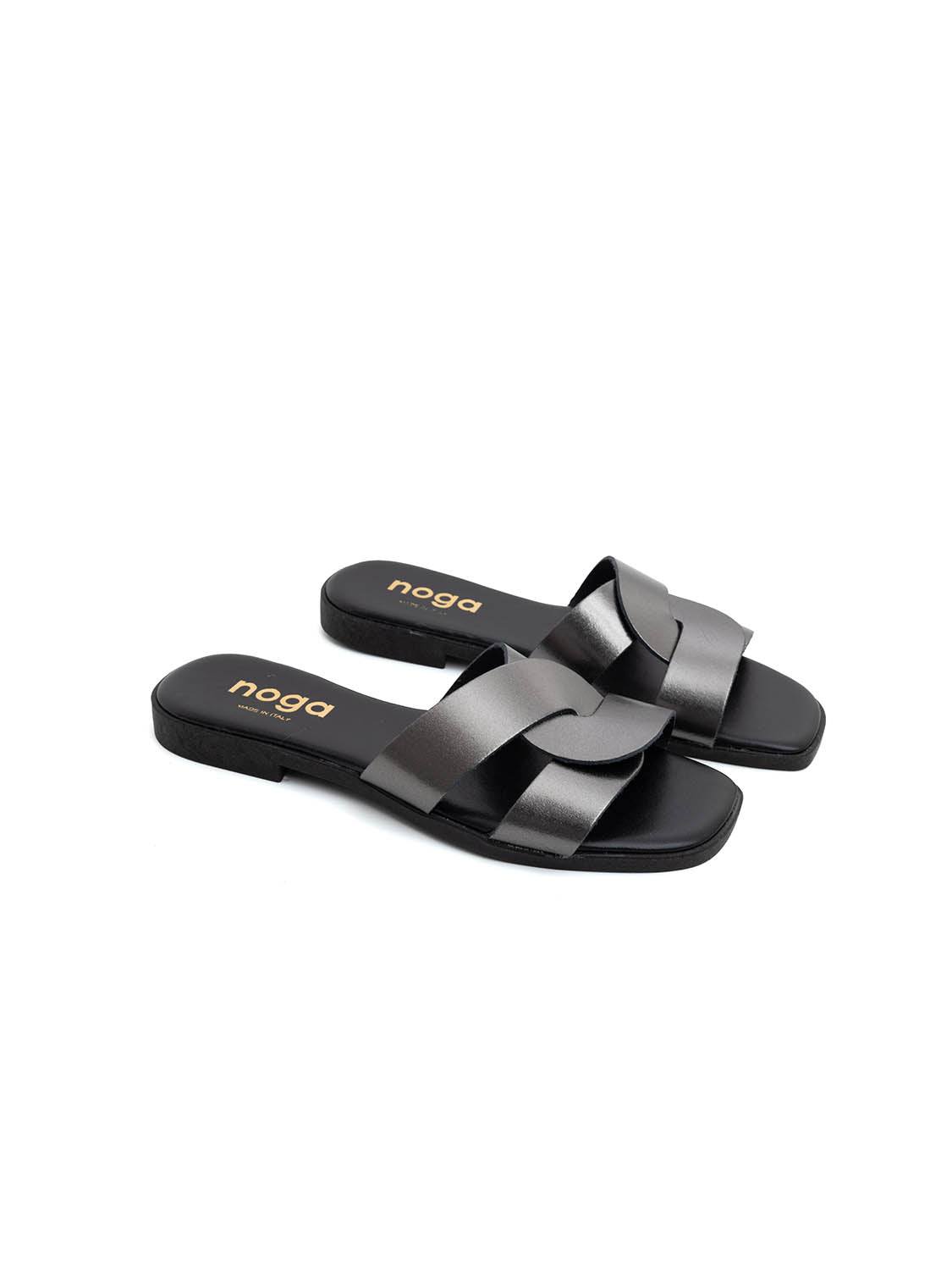 Ciabatta metallic cross in vera pelle - ANTRACITE