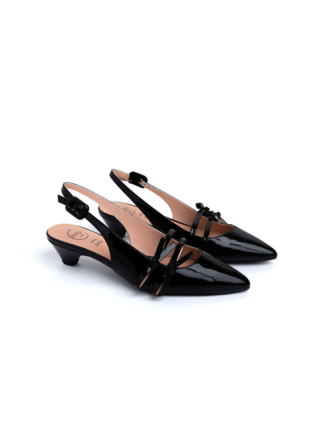 Slingback with bows and cone heel - BLACK