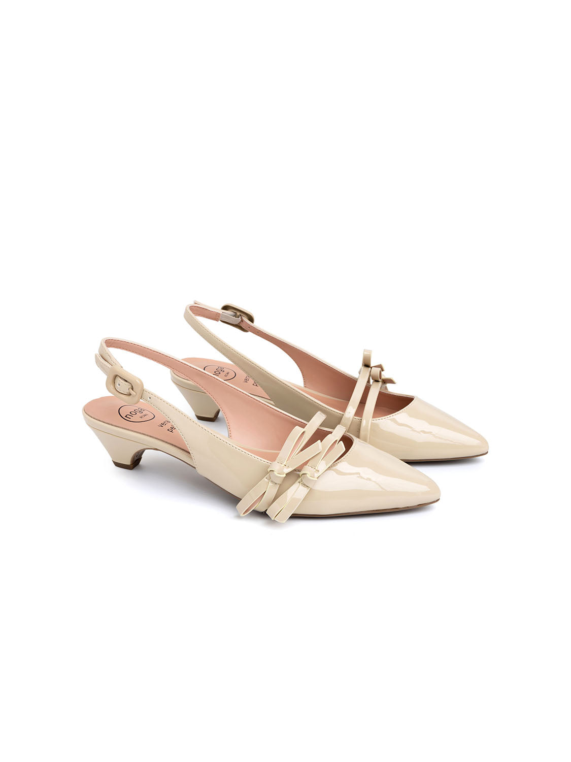 Slingback with bows and cone heel - LATTE