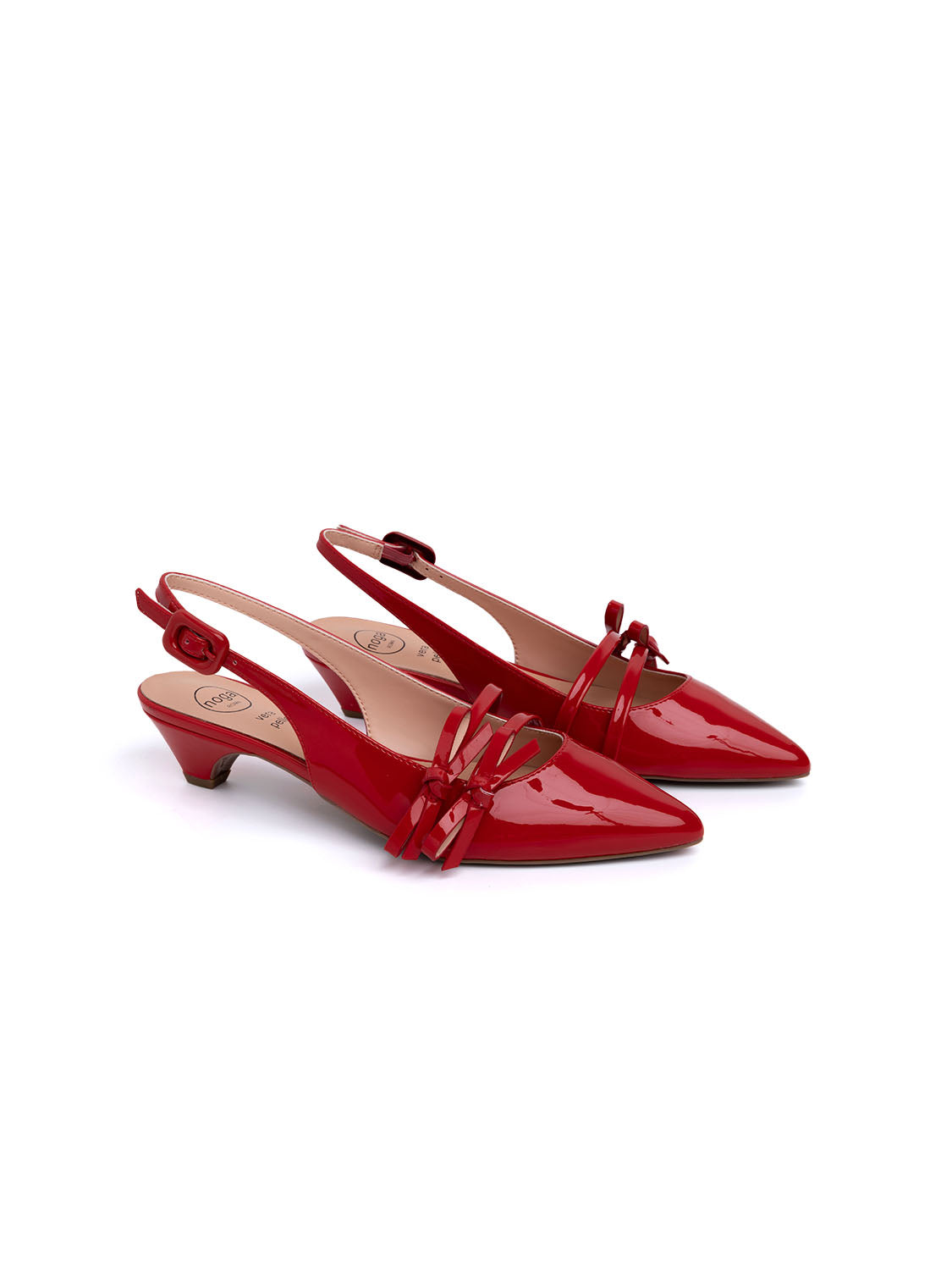 Slingback with bows and cone heel - RED